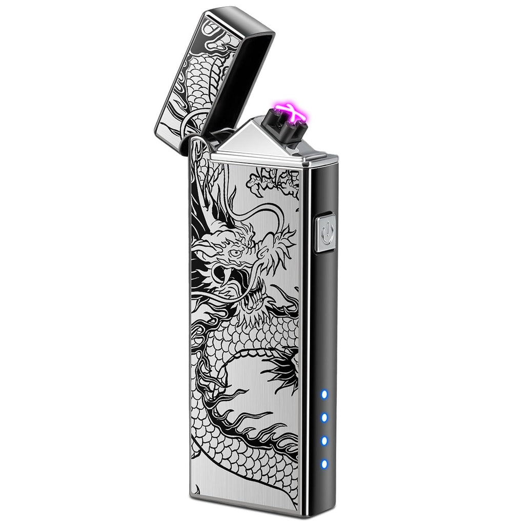 LcFun Fathers Day Dad Gifts, Electric Lighter USB Rechargeable Windproof Flameless Plasma Dual Arc Lighter Small Metal Pocket Lighters for Camping, Birthday Gifts for Men Husband (Nickel Brushed)