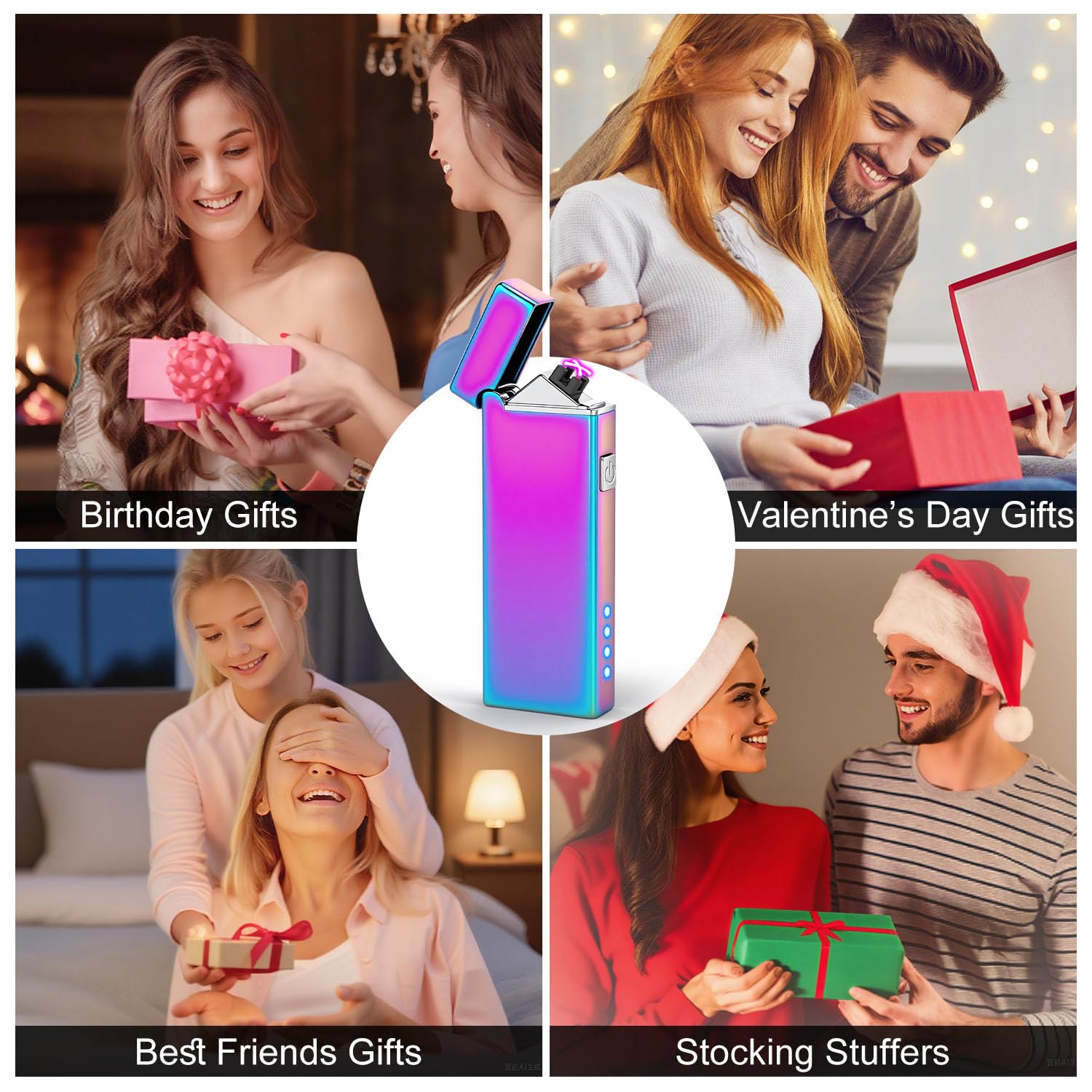 LcFun Fathers Day Dad Gifts, Electric Lighter USB Rechargeable Windproof Flameless Plasma Dual Arc Lighter Small Metal Pocket Lighters for Camping, Birthday Gifts for Men Husband (Nickel Brushed)